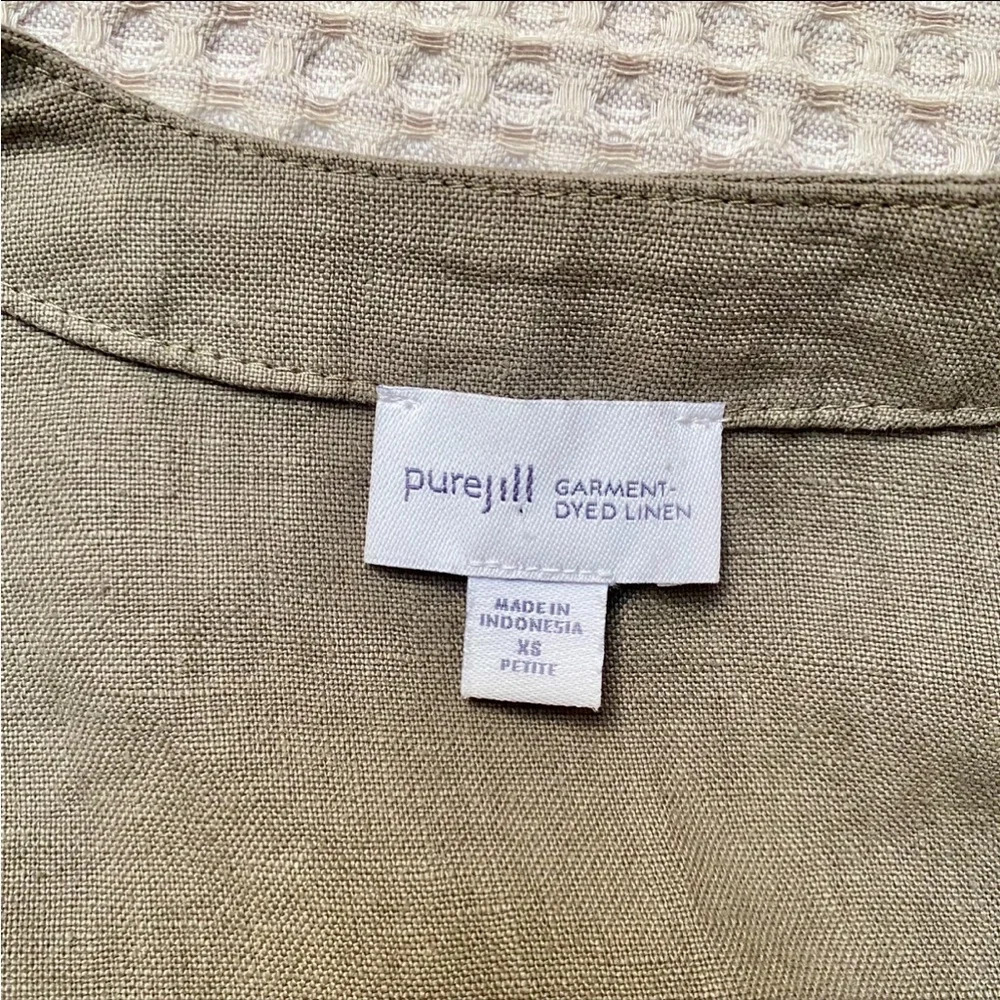 J.Jill Pure Jill Linen Open Front Ruffle Hem Cardigan Olive XS Petite - Picture 16 of 16